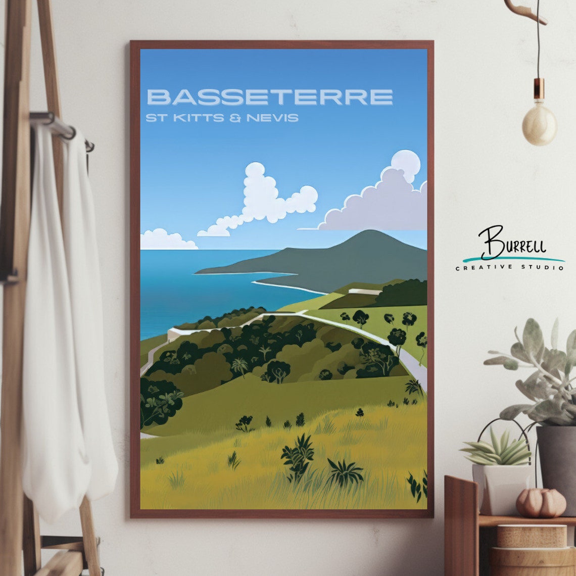 Basseterre Saint Kitts Timothy Hill Ocean View Scenic Travel Poster - Image 2