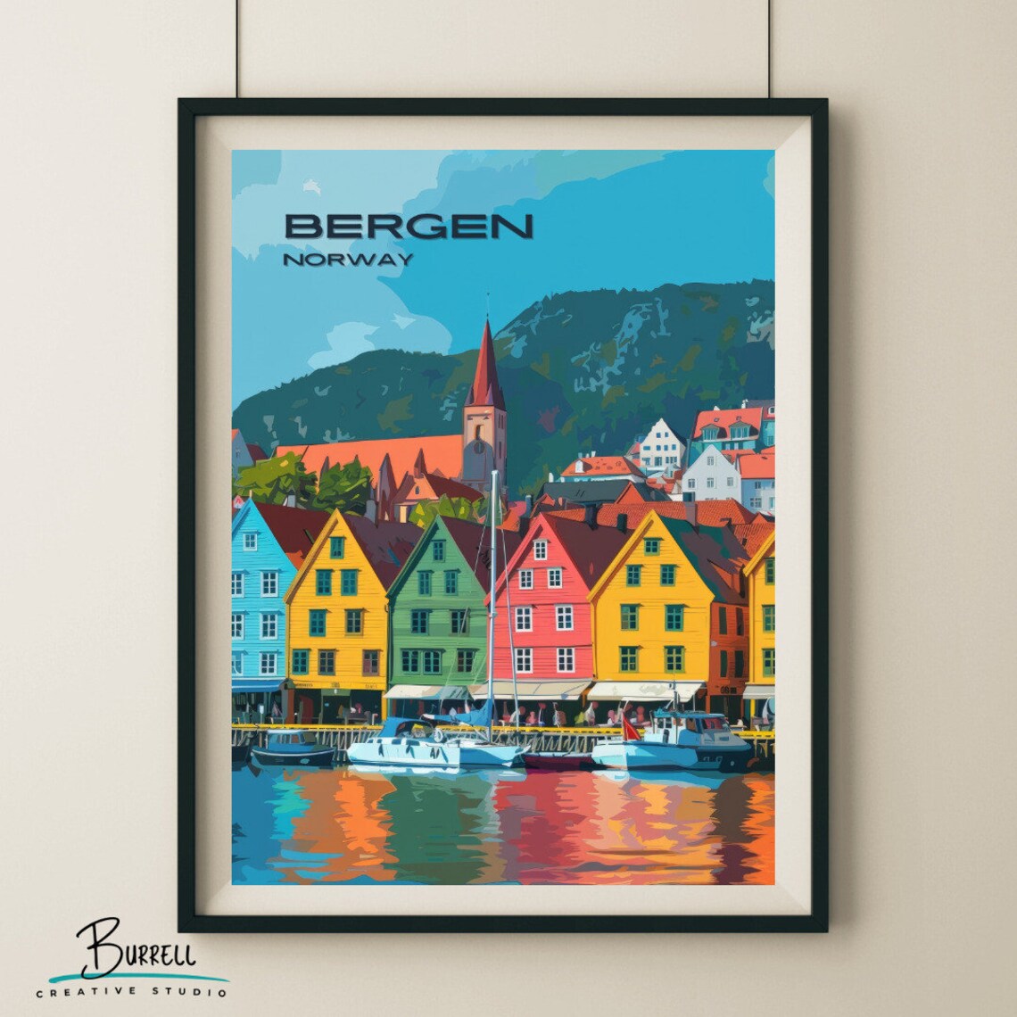Bergen Norway Bryggen Wharf Colorful Waterfront Harbor Boats Poster