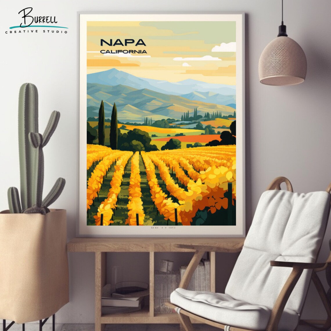 Napa California Golden Vineyard Rows Cypress Hills Wine Travel Poster - Image 2