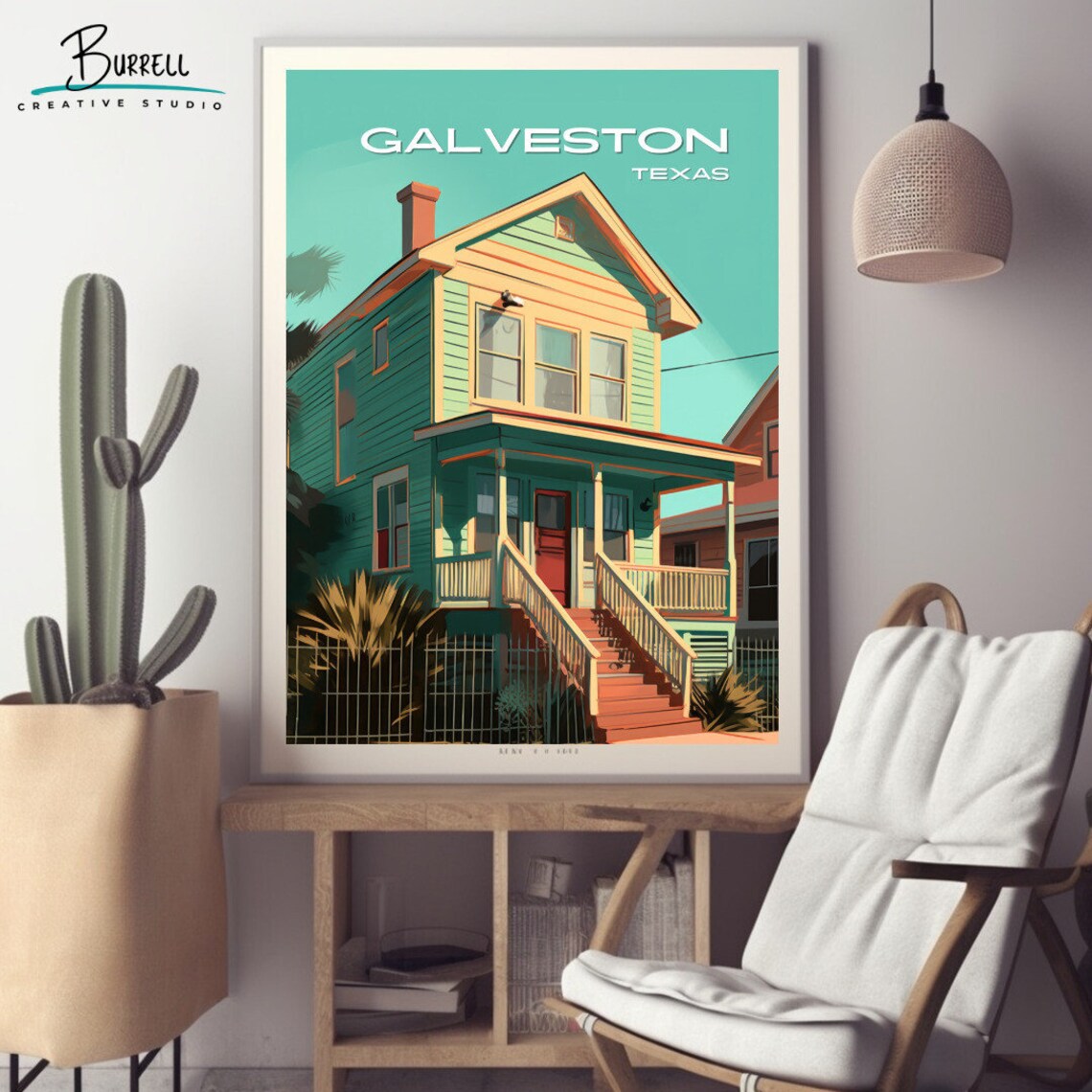 Galveston Texas Victorian House Porch Historic Home Travel Poster