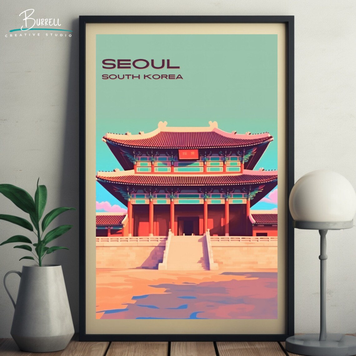 Seoul South Korea Gyeongbokgung Palace Colorful Travel Poster - Image 4