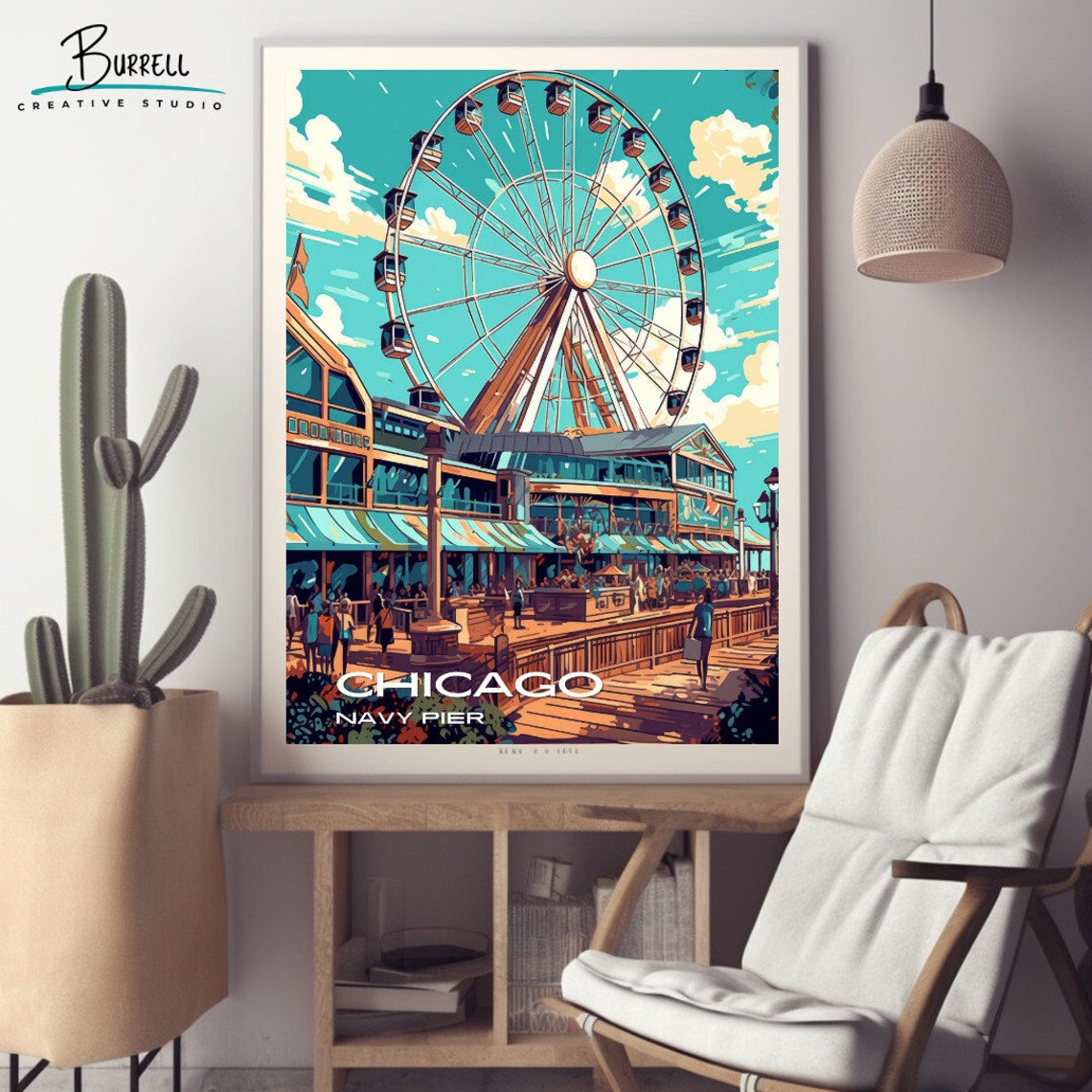 Chicago Illinois Navy Pier Ferris Wheel Summer Fun Boardwalk Poster - Image 2