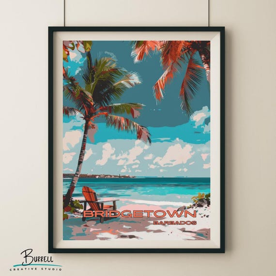 Bridgetown Barbados Beach View Travel Poster Wall Art Poster Print
