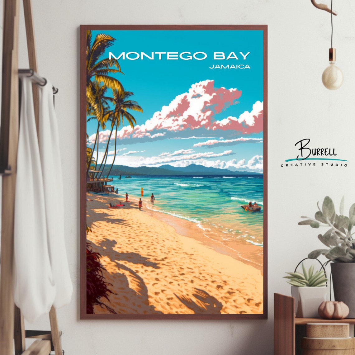 Montego Bay Jamaica Turquoise Beach Palms Mountain View Poster - Image 4