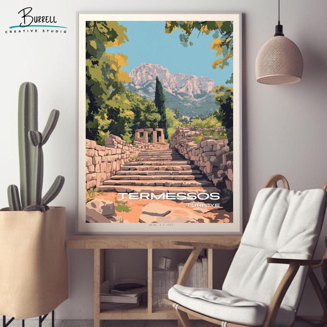 Termessos Turkiye Ancient Stone Stairway Cypress Trees Poster - Image 2