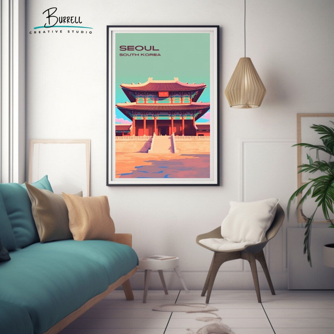 Seoul South Korea Gyeongbokgung Palace Colorful Travel Poster - Image 3