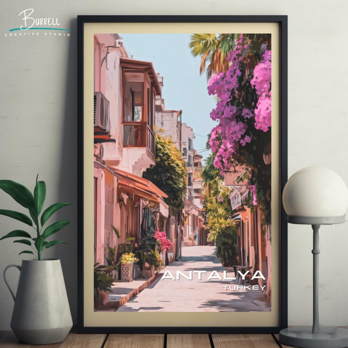 Antalya Turkey Kaleici Old Town Bougainvillea Lane Scenic Poster - Image 5