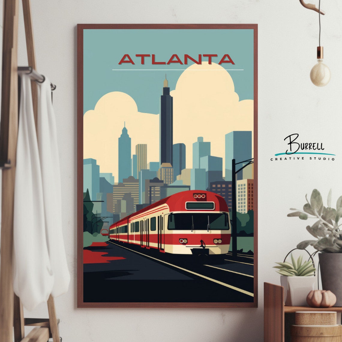 Atlanta Georgia Skyline Red Trolley Retro Illustration Travel Poster - Image 4