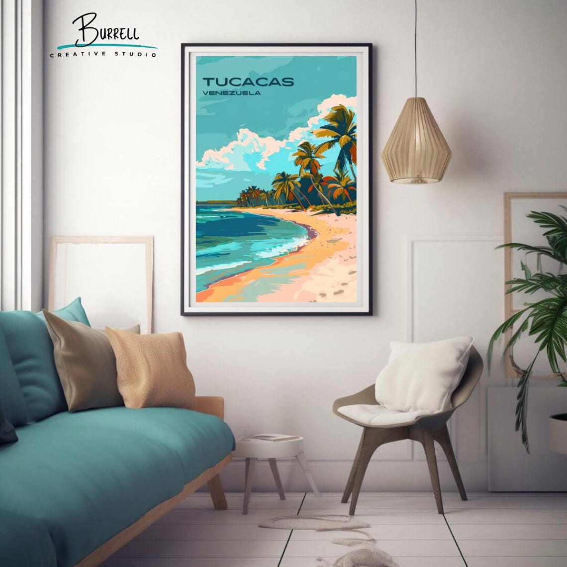 Tucacas Venezuela Beach Palms Turquoise Water Tropical Travel Poster - Image 3