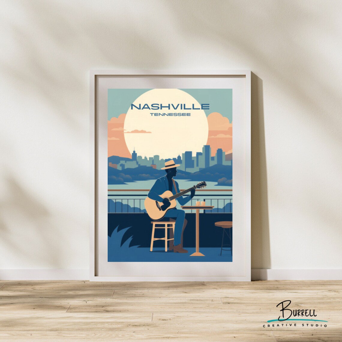 Nashville Tennessee Country Guitar Musician Skyline Travel Poster