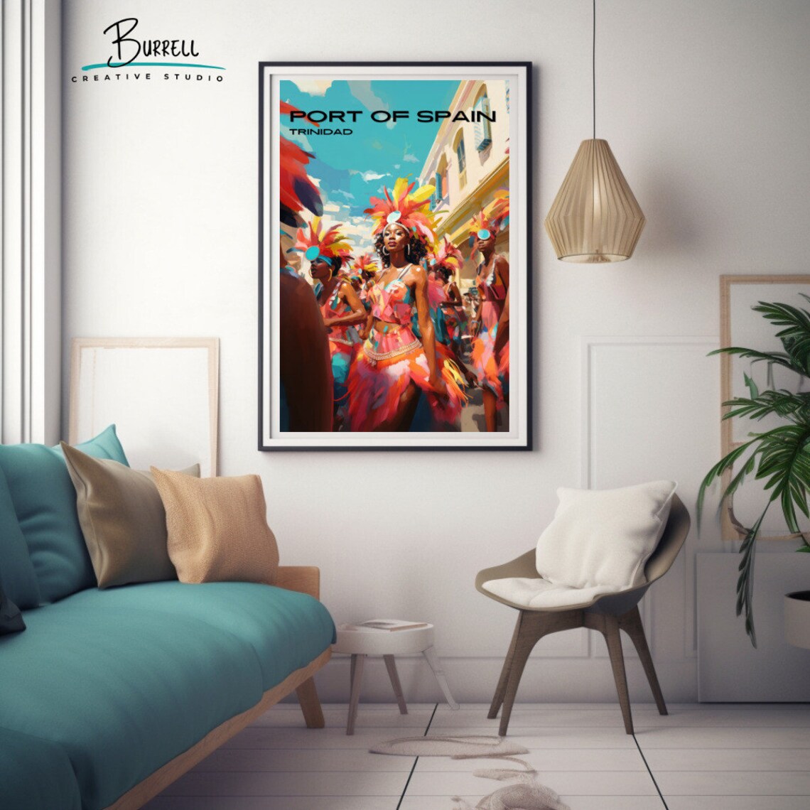 Port of Spain Trinidad Carnival Costume Dancers Street Travel Poster - Image 2