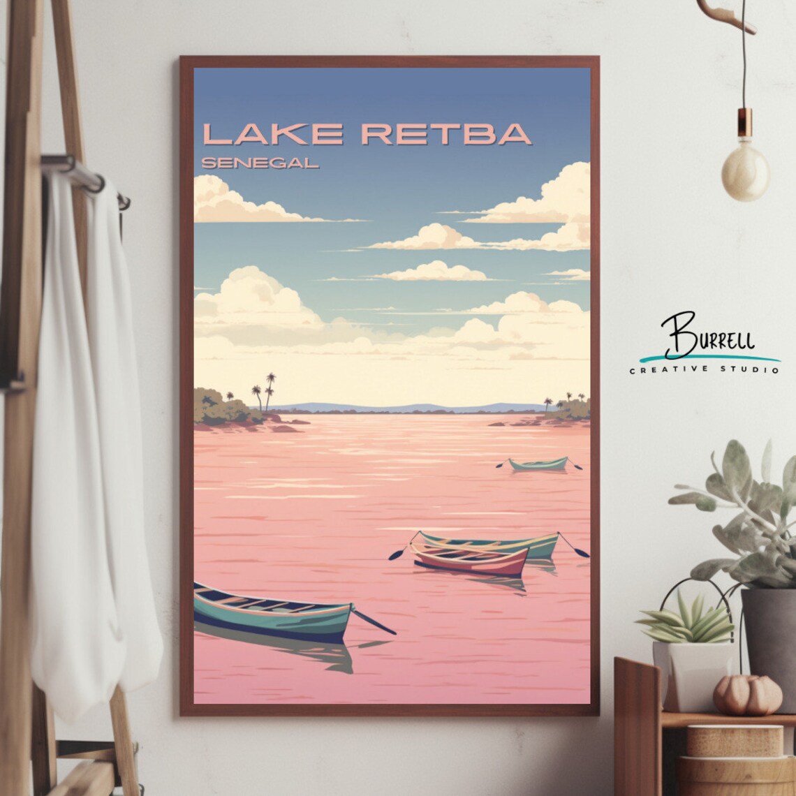 Lake Retba Senegal Pink Lake Wooden Boats Serene Scenery Poster - Image 4