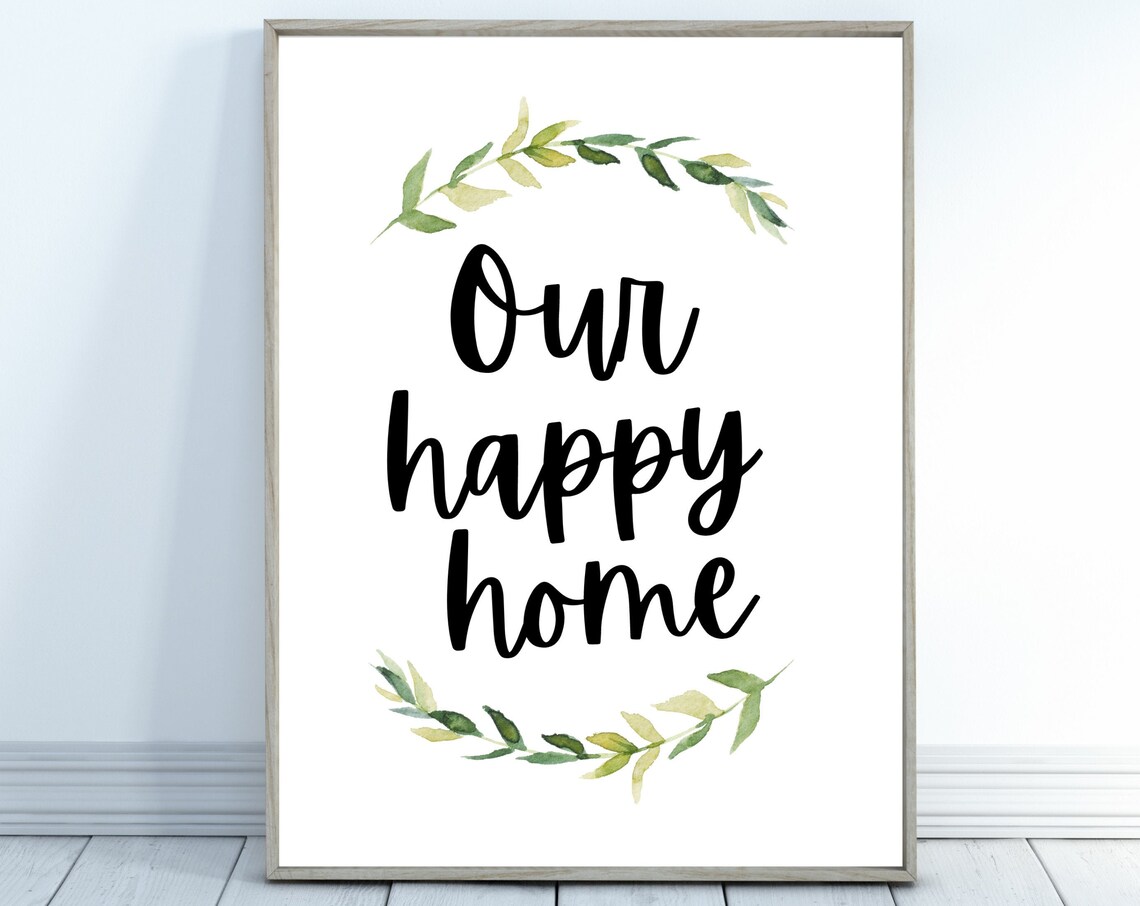 Our Happy Home Watercolor Greenery Wreath Quote Home Wall Poster - Image 3