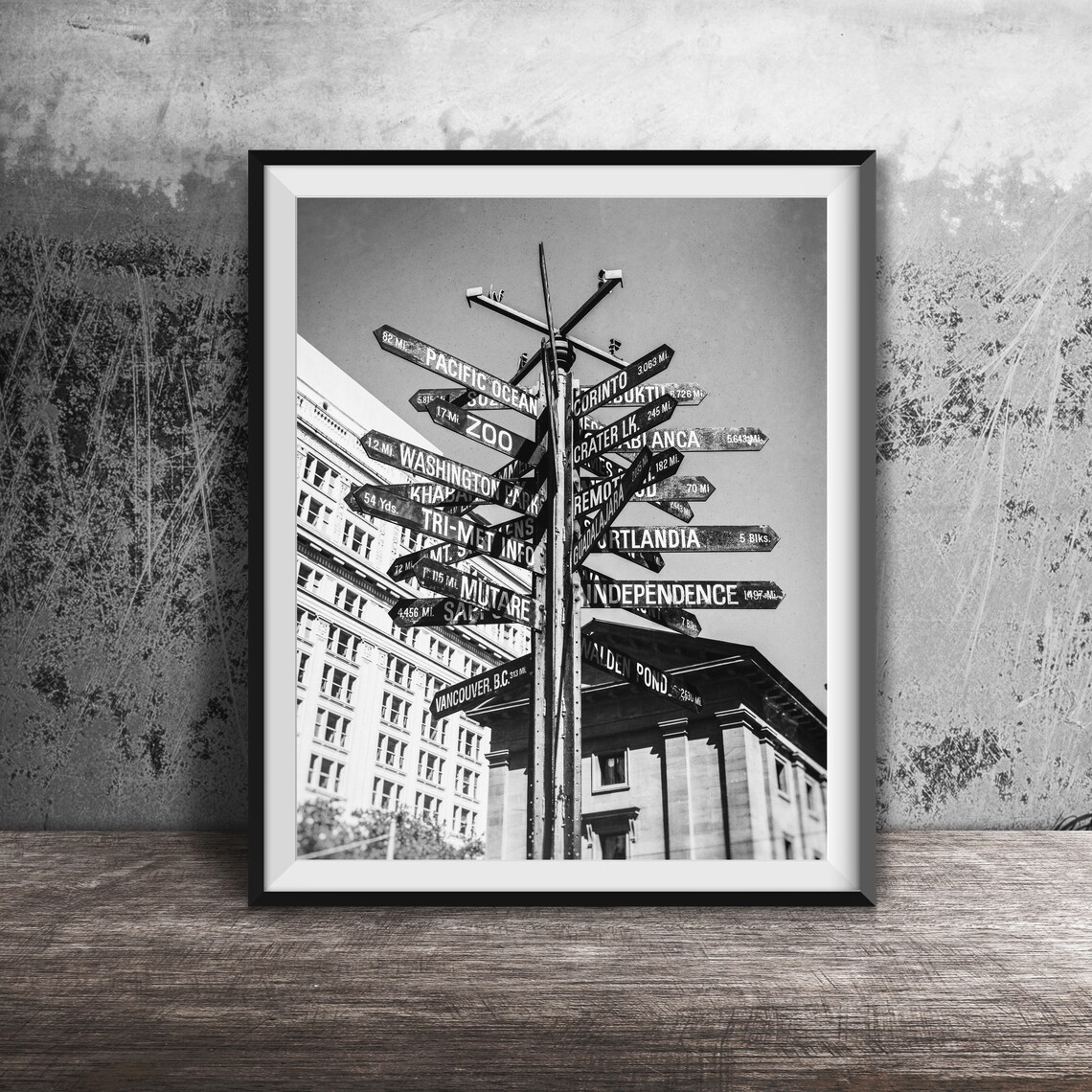Portland Directional Signpost Old Town Travel Distances Poster - Image 2