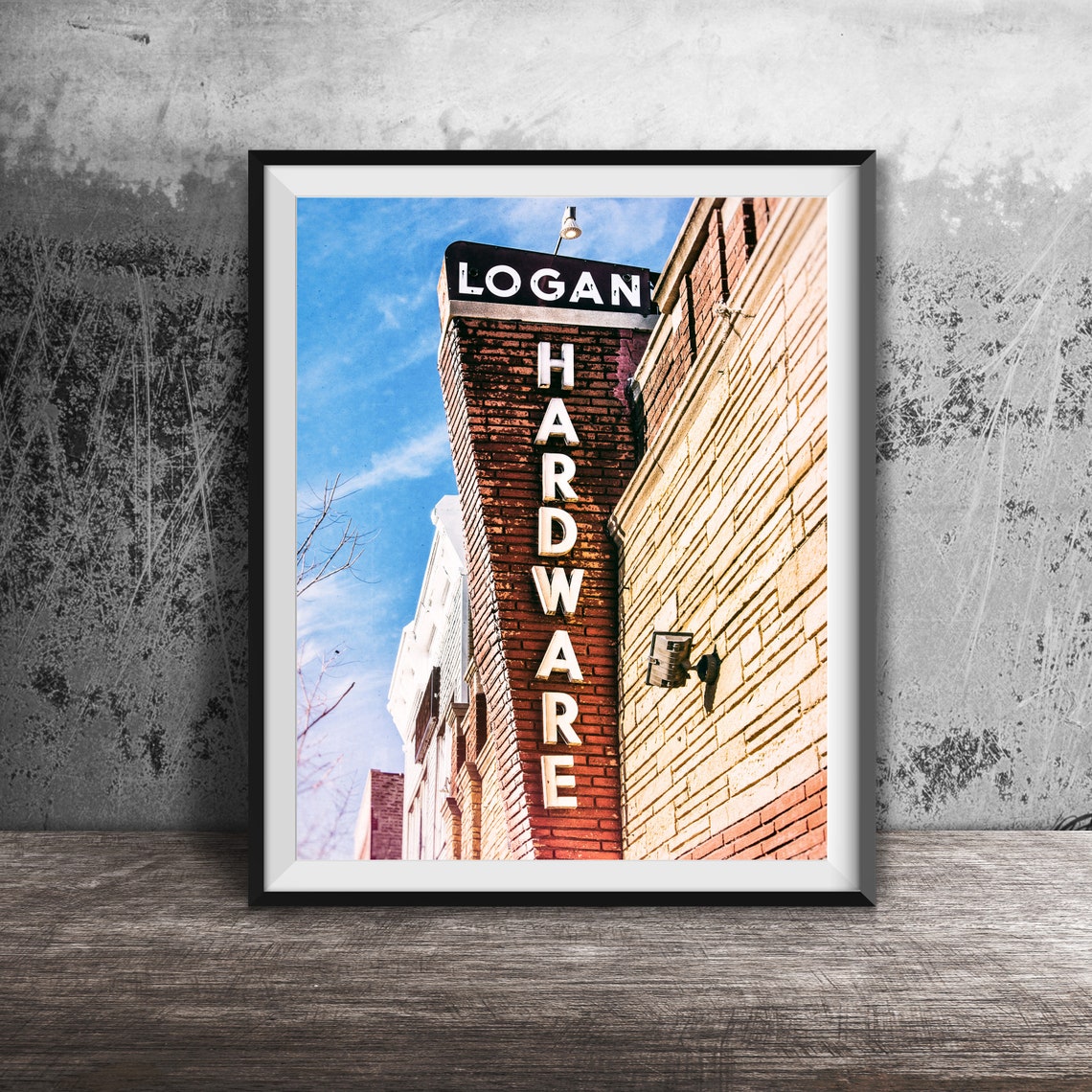 Logan Hardware Vertical Brick Building Sign Logan Square Poster