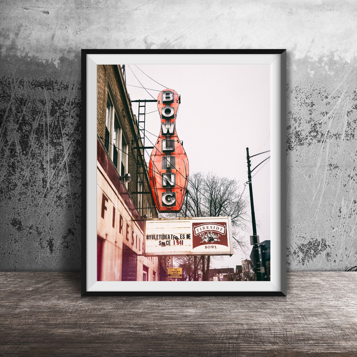 Fireside Bowl Chicago Vintage Sign Art Print, Logan Square