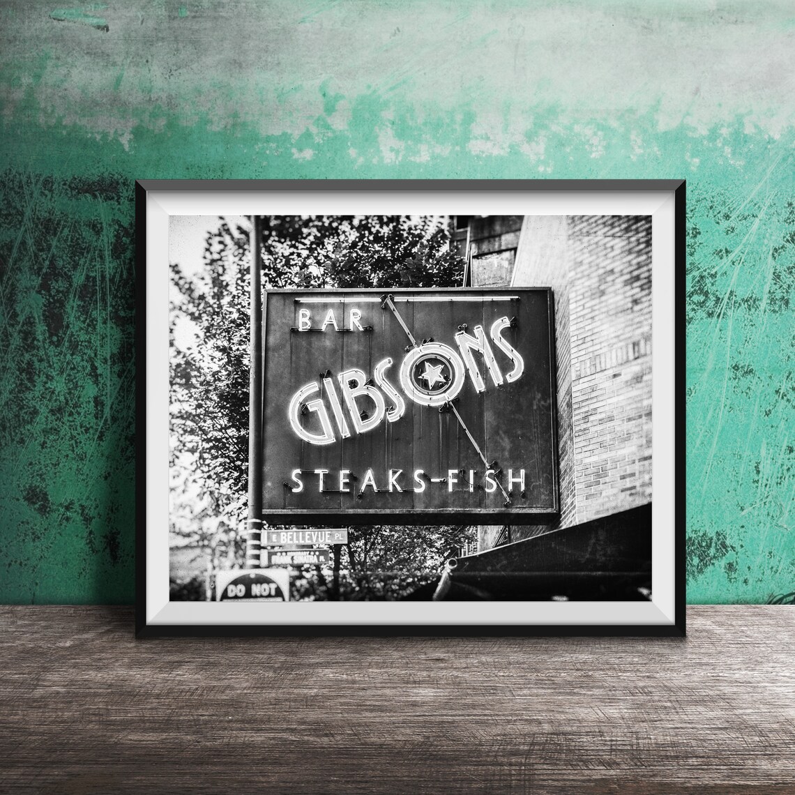 Gibsons Bar Steaks Fish Neon Sign Bellevue Place Chicago Poster - Image 2