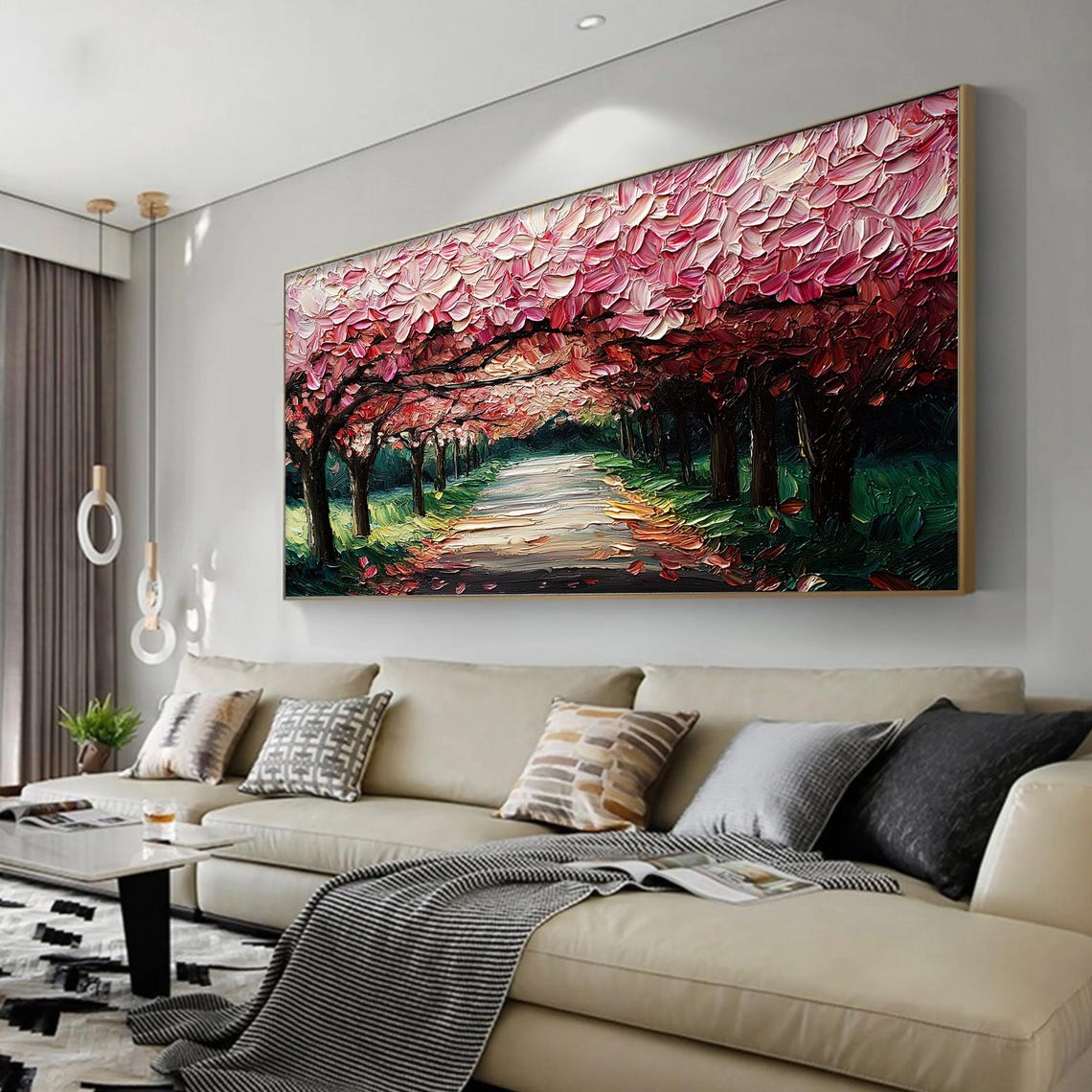 Cherry Blossom Pink Tree Tunnel Path Impasto Spring Art Poster - Image 5