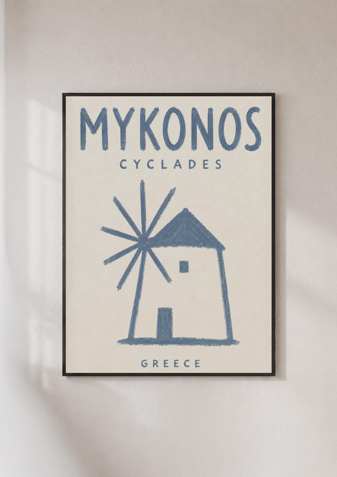 Mykonos Greece Travel Poster, Cyclades Windmill