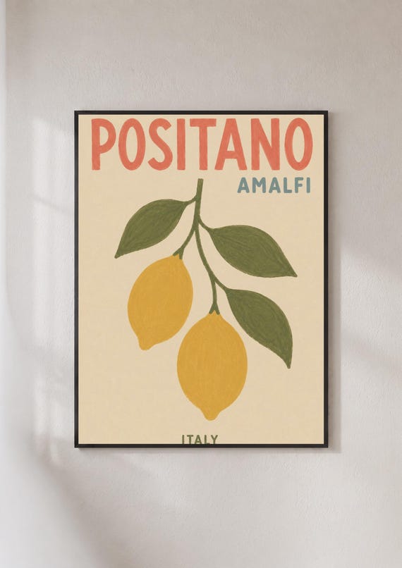 Positano Amalfi Coast Lemon Poster Italy Travel Print Retro Italian Wall Art