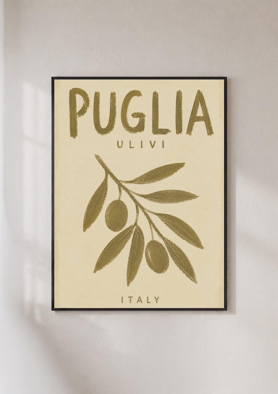 Puglia Italy Olive Branch Vintage Travel Poster