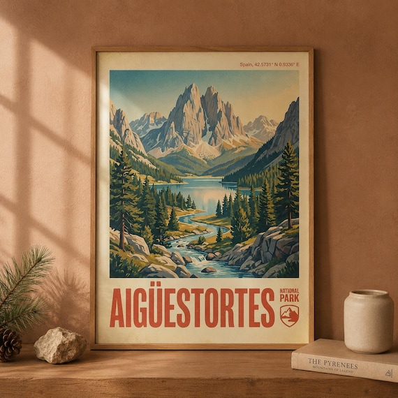 Aiguestortes National Park Spain Pyrenees Vintage Travel Poster