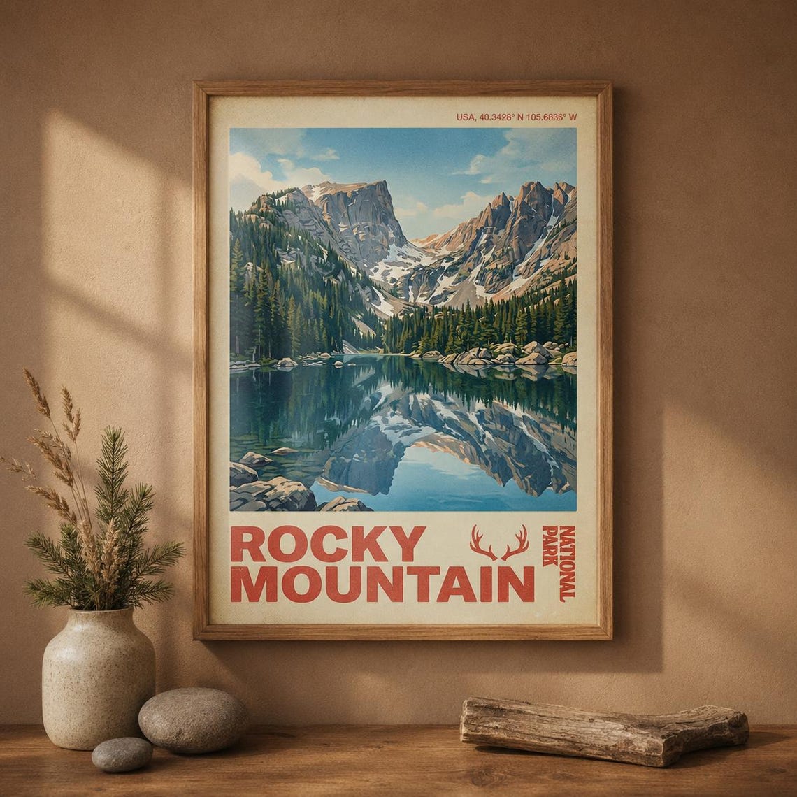 Rocky Mountain National Park USA Lake Reflection Travel Poster