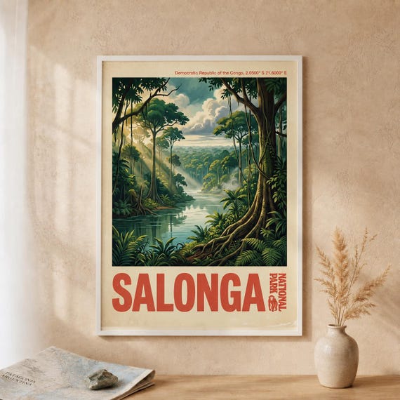 Salonga National Park Print Vintage Congo Rainforest Travel Poster
