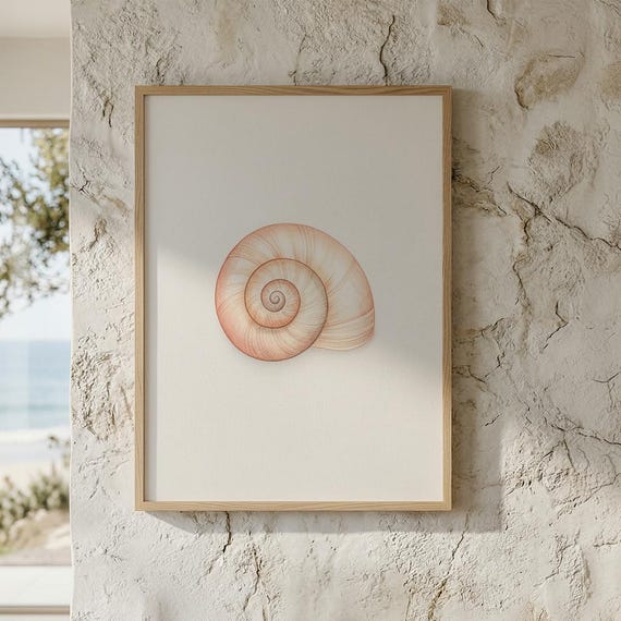 Nautilus Shell Print Coastal Wall Art Minimal Beach Decor