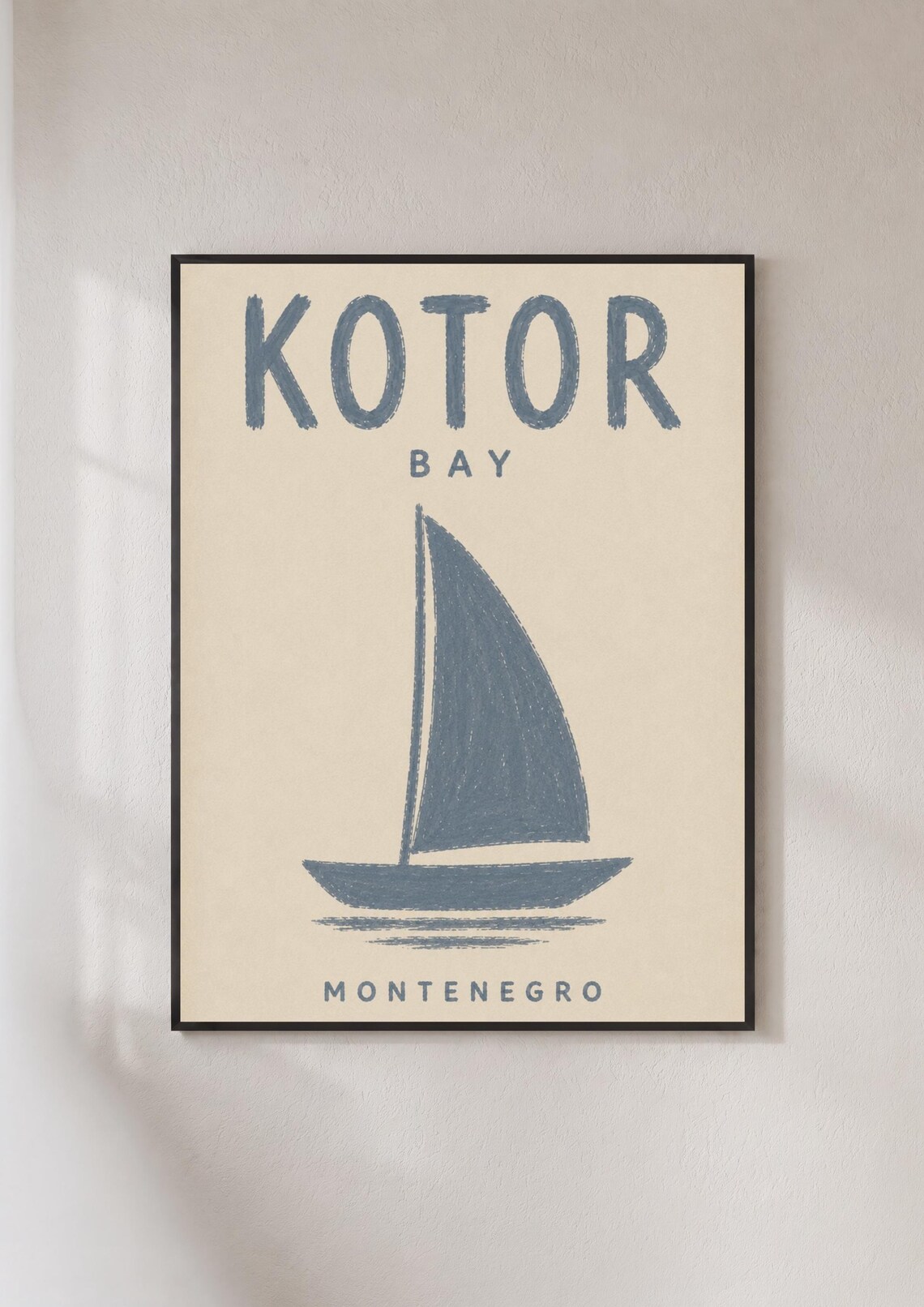Kotor Bay Montenegro Sailboat Travel Poster Nautical Coastal Art