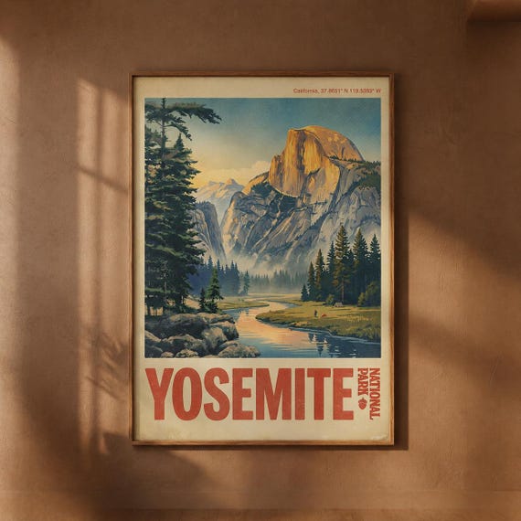 Yosemite National Park Vintage Travel Poster Print Retro California Landscape Artwork