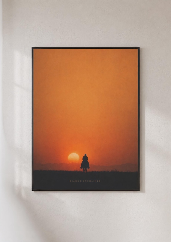 Django Unchained Cowboy Sunset Silhouette Minimal Western Poster