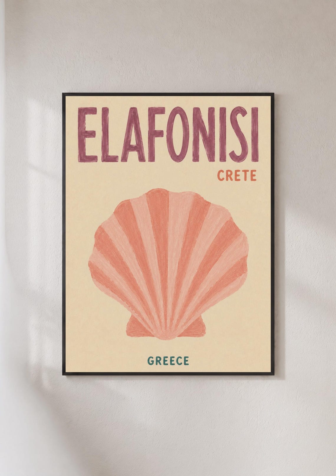 Elafonisi Crete Greece Scallop Shell Retro Beach Travel Poster