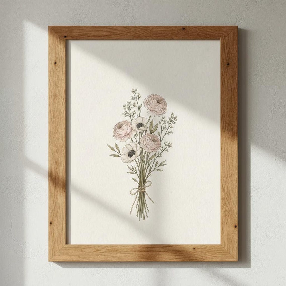 Neutral Ranunculus Anemone Bouquet Print Soft Cottage Garden Wall Art