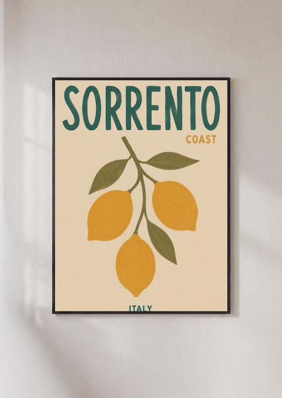 Sorrento Coast Italy Lemons Retro Travel Art Illustration Poster