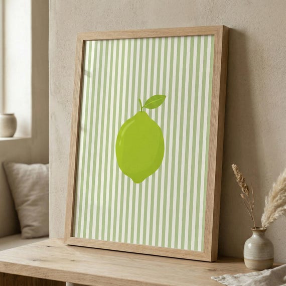 Minimalist Lime Print, Green Stripe Kitchen Decor
