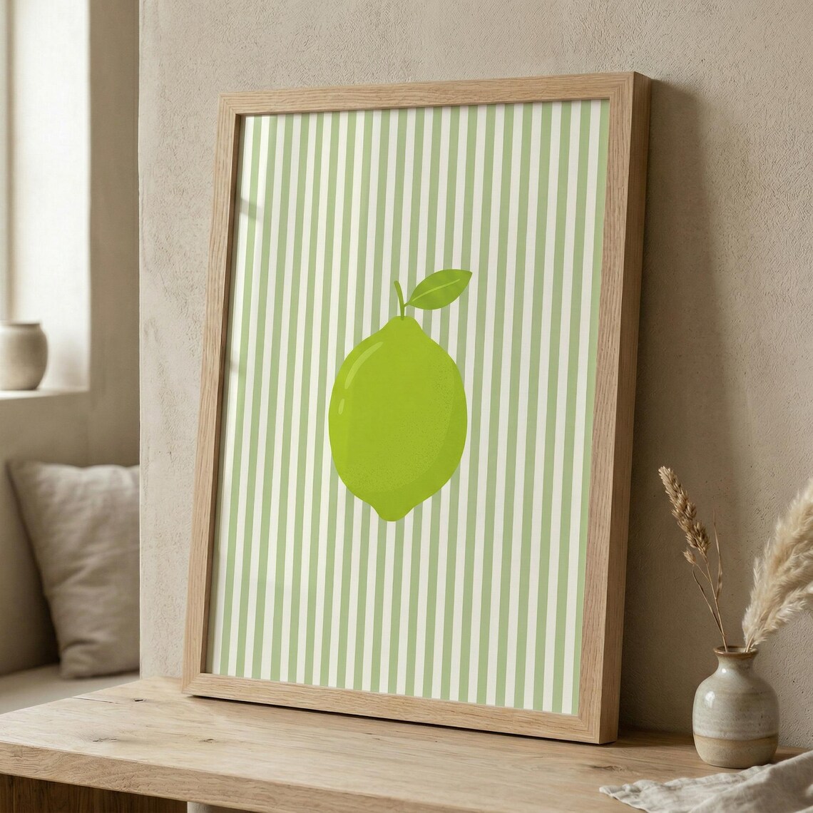 Minimalist Lime Print, Green Stripe Kitchen Decor