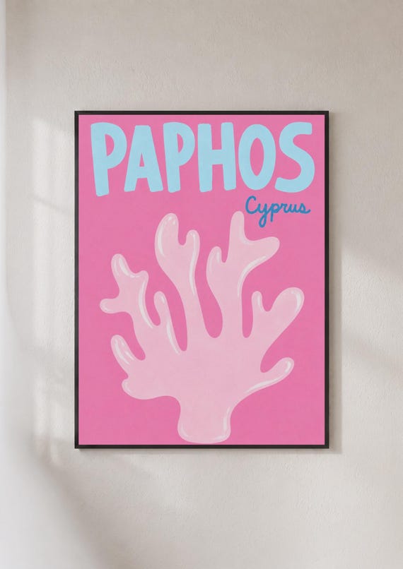 Paphos Cyprus Travel Poster, Retro Beach Decor