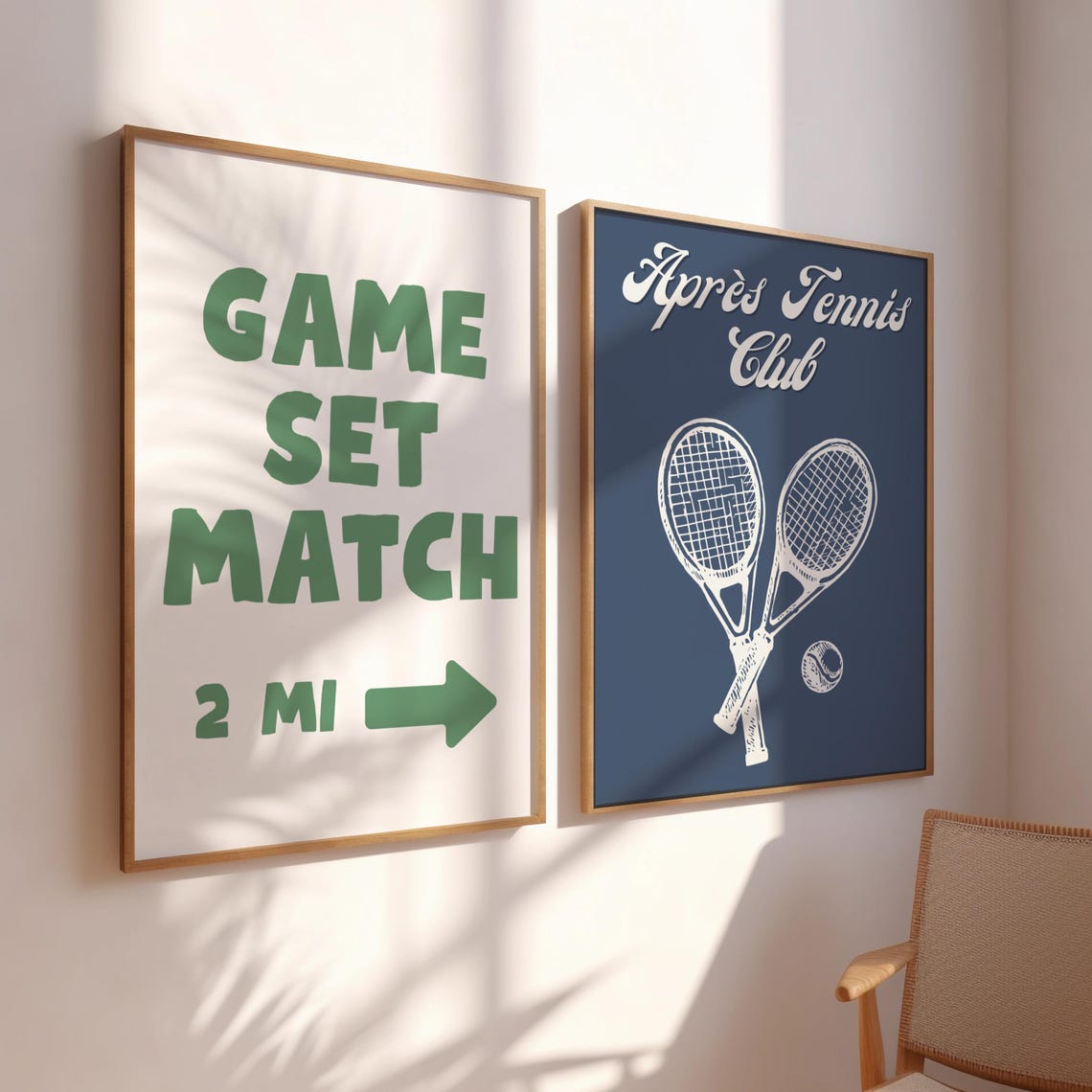 Game Set Match Tennis Court Directional Sign Sage Green Wall Poster - Image 2