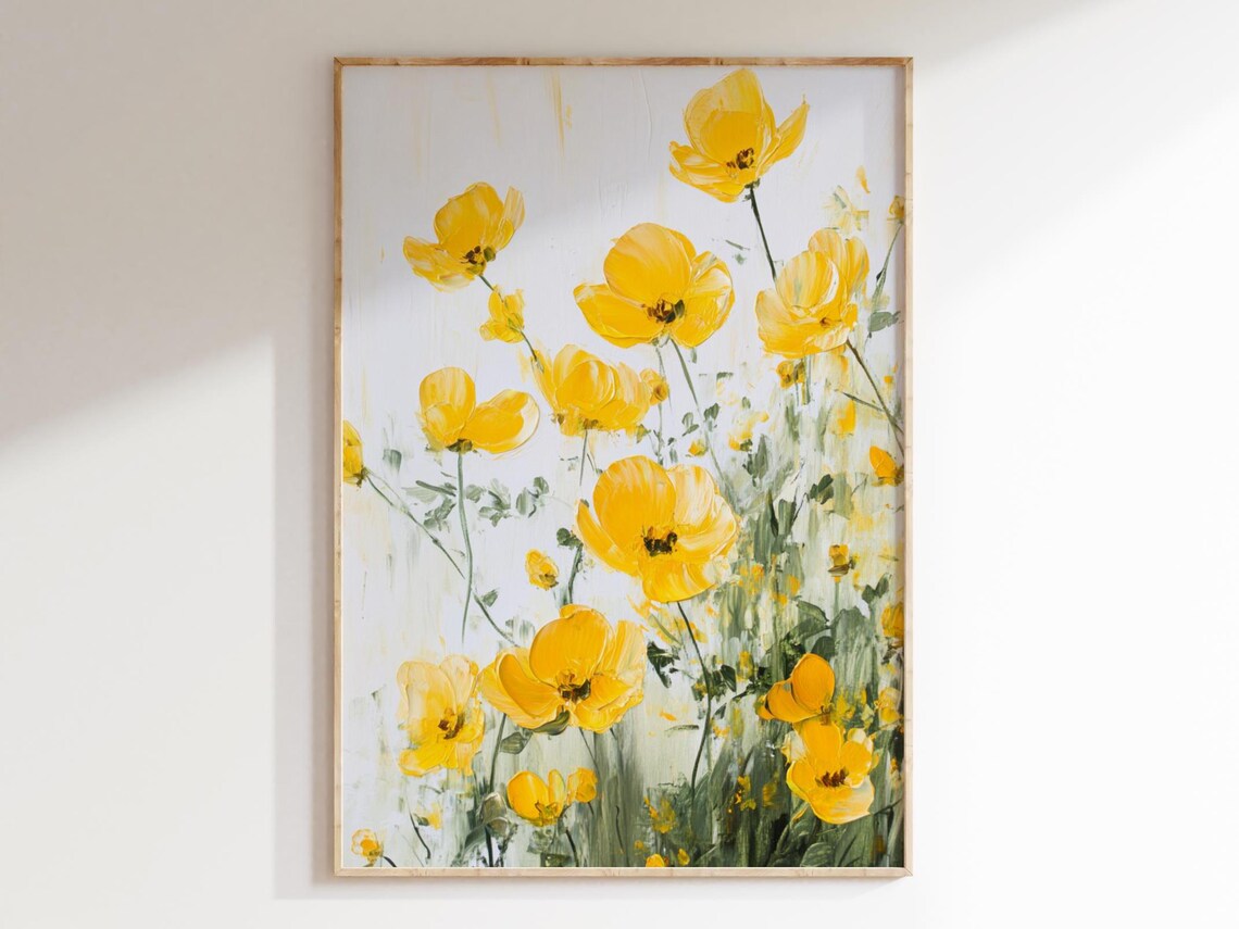 Yellow Flowers Vintage Floral Art Print, Spring Decor