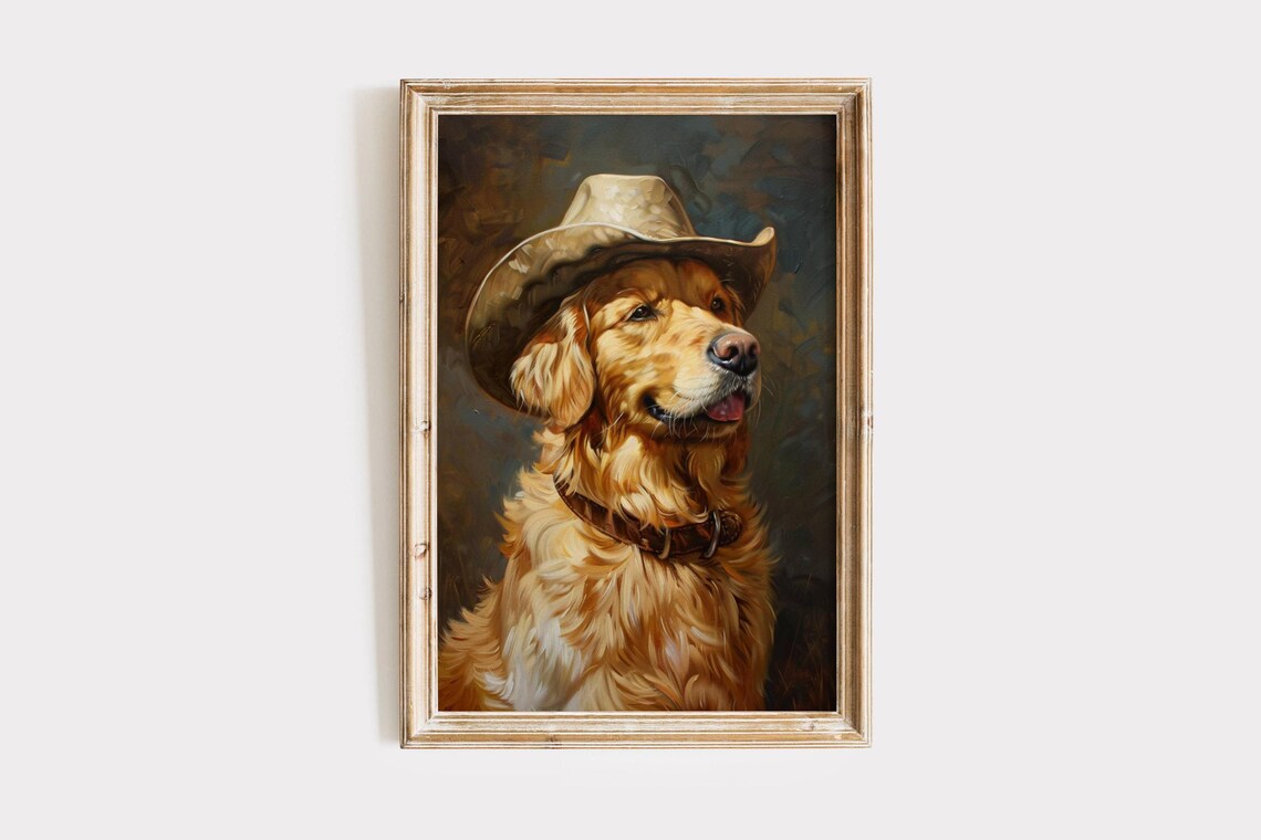 Golden Retriever Cowboy Hat Dog Art Print, Pet Lover