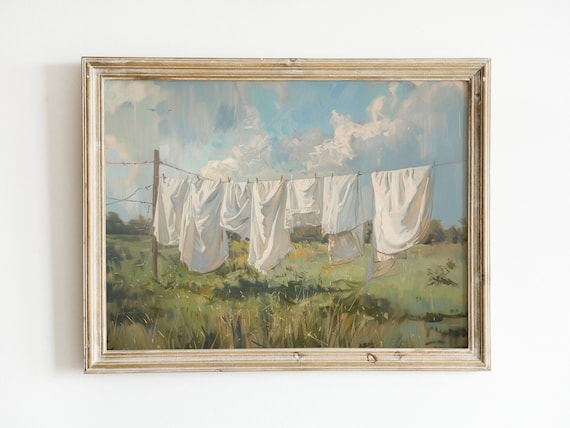 Vintage Laundry Room Clothesline Art Print, Farmhouse