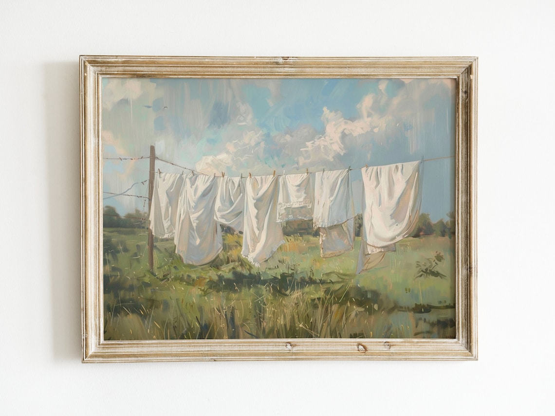 Vintage Laundry Room Clothesline Art Print, Farmhouse