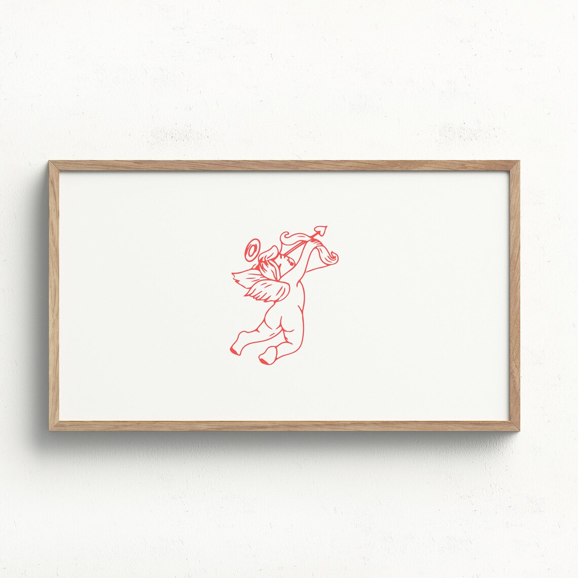 Cupid Aiming Arrow Red Line Art Minimalist Romantic Valentine Poster