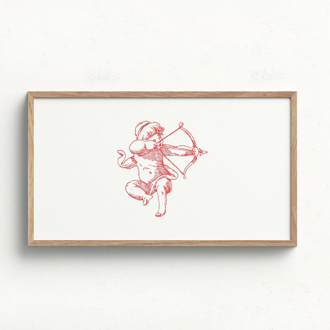 Cupid Drawing Bow Engraved Style Red Romantic Valentine Love Poster