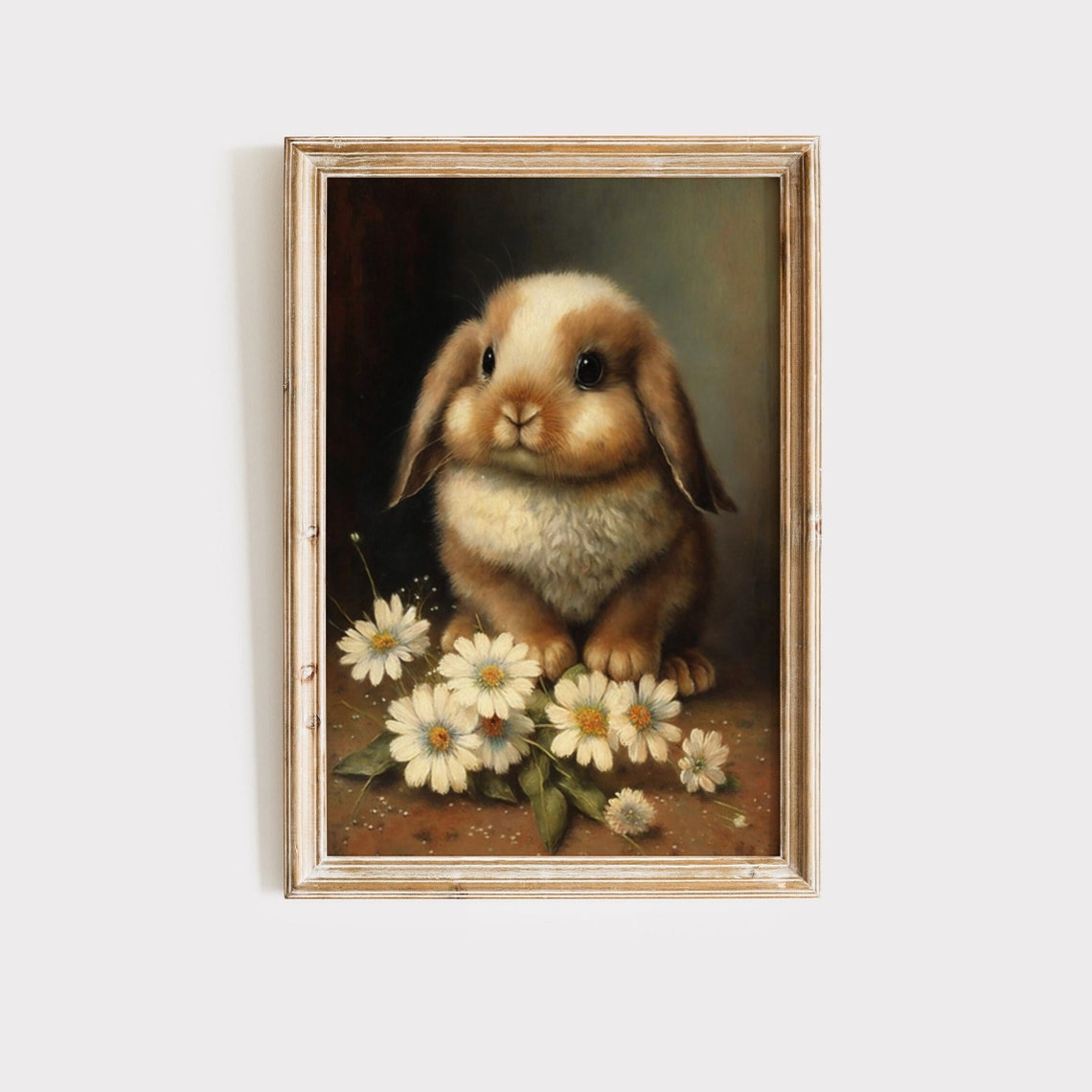 Lop Eared Bunny Rabbit With White Daisies Cute Spring Wall Art Poster