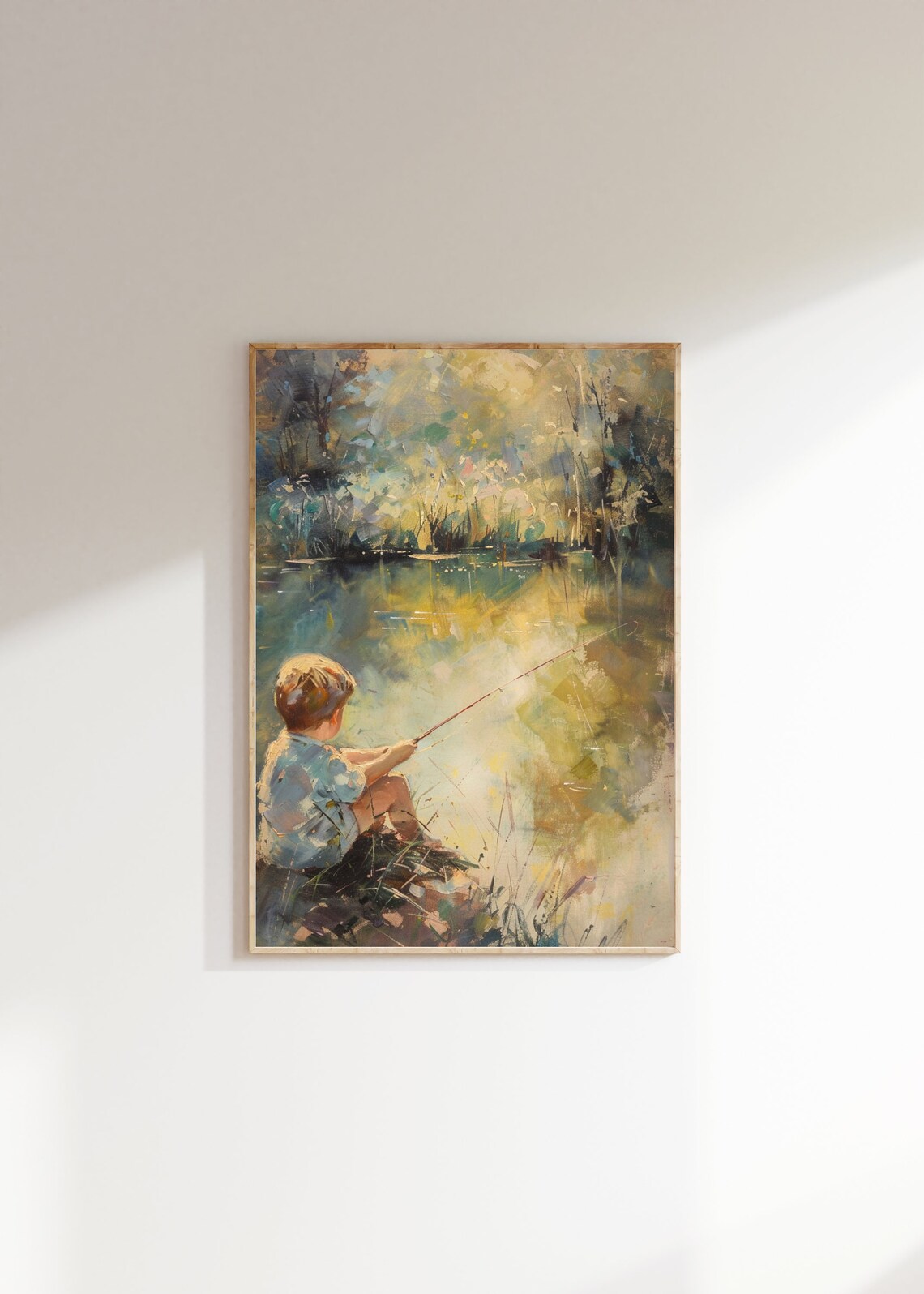 Vintage Boy Fishing in a Pond Nursery Art Print - Image 2
