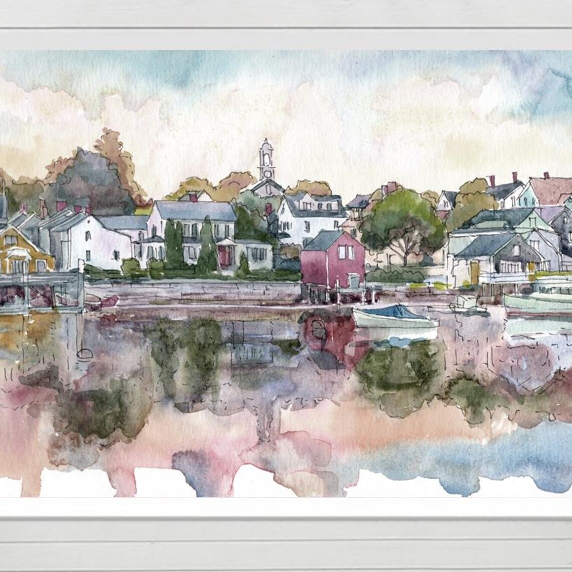 Portsmouth New Hampshire Harbor Watercolor Coastal Art Poster