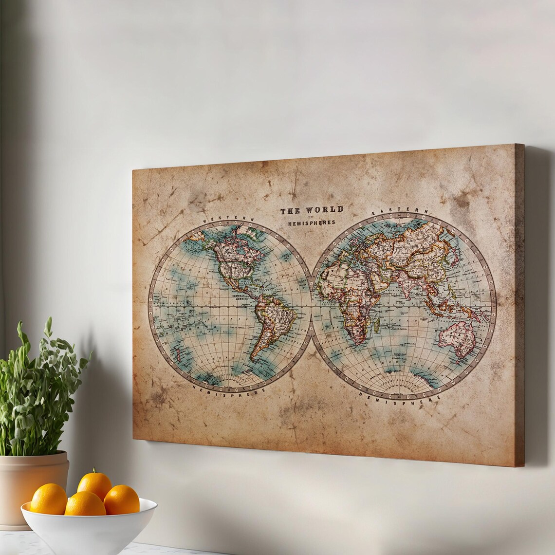 Vintage Retro World Map Painting Framed Canvas Wall Art Modern Decor Room Housewarming Gifts