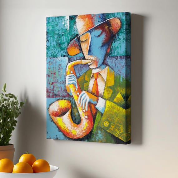 Saxophone Playing Man Canvas Art Music Print Framed Wall Modern Decor